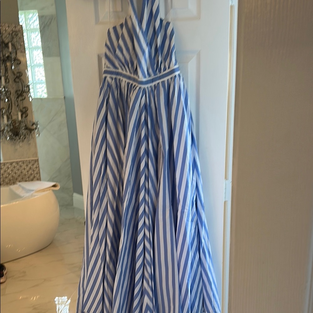 J. Crew White and Blue Sleeveless Halter A-line Pantsuit